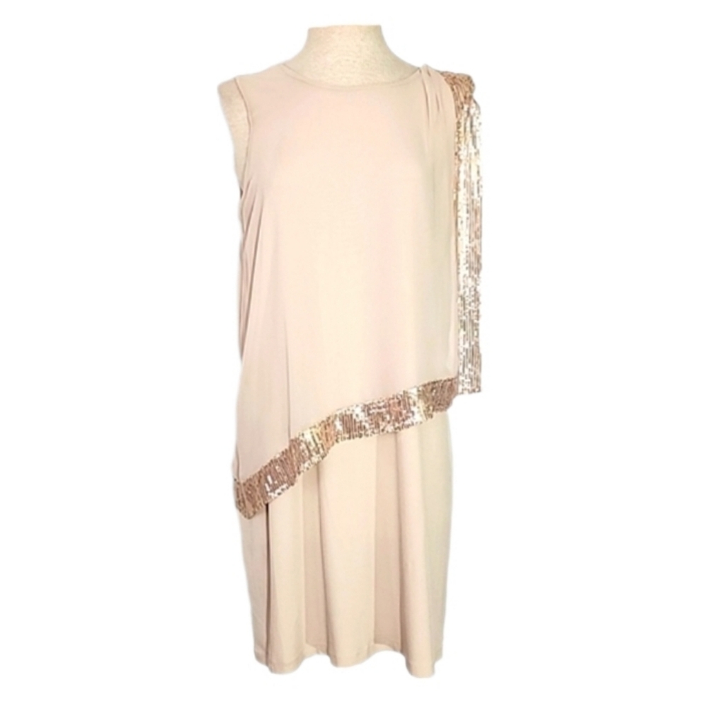 Enfocus Women Dress Sequined Overlay Trim Plus Pink Size 14W
